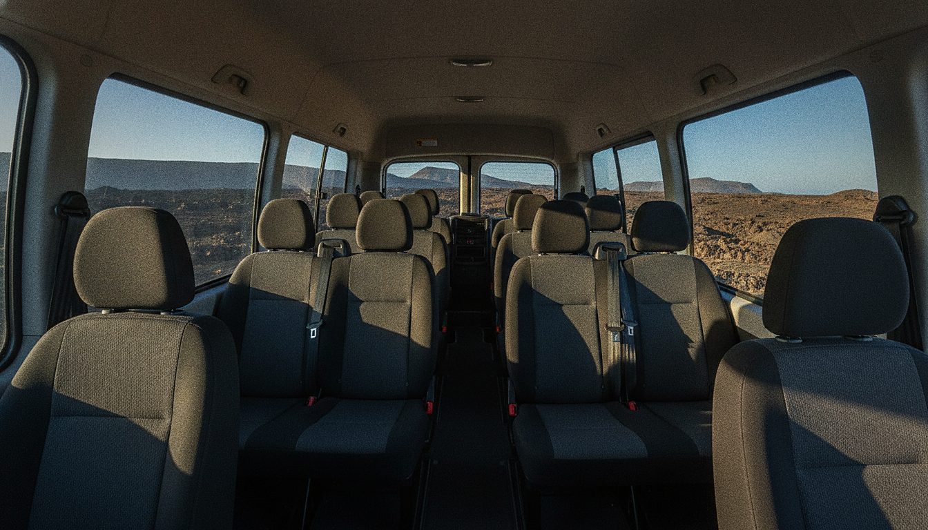 Interior de una furgoneta de pasajeros de 9 plazas lista para un grupo en Tenerife