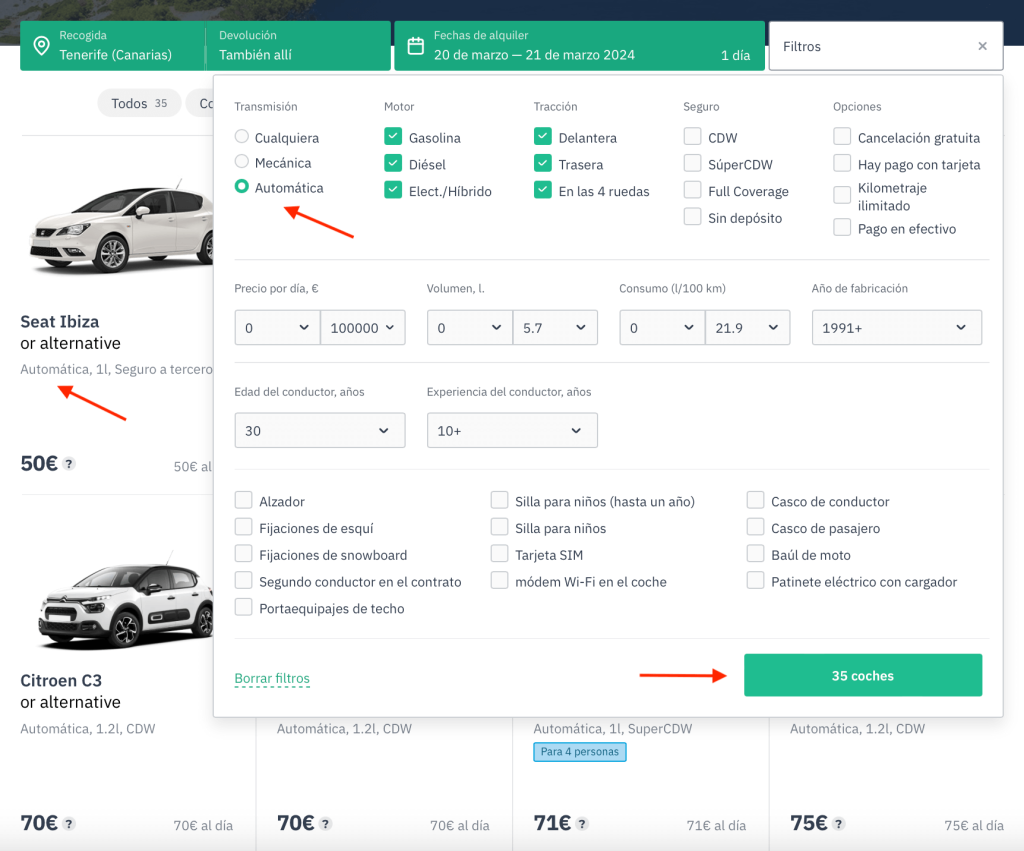 Precio de Alquiler de Coches Automáticos en Tenerife