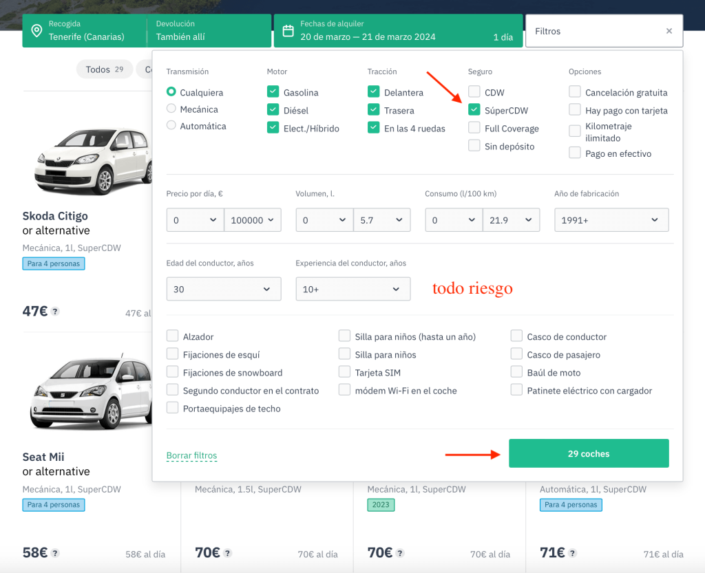 Precio de Alquiler de Coches en Tenerife con Seguro a Todo Riesgo